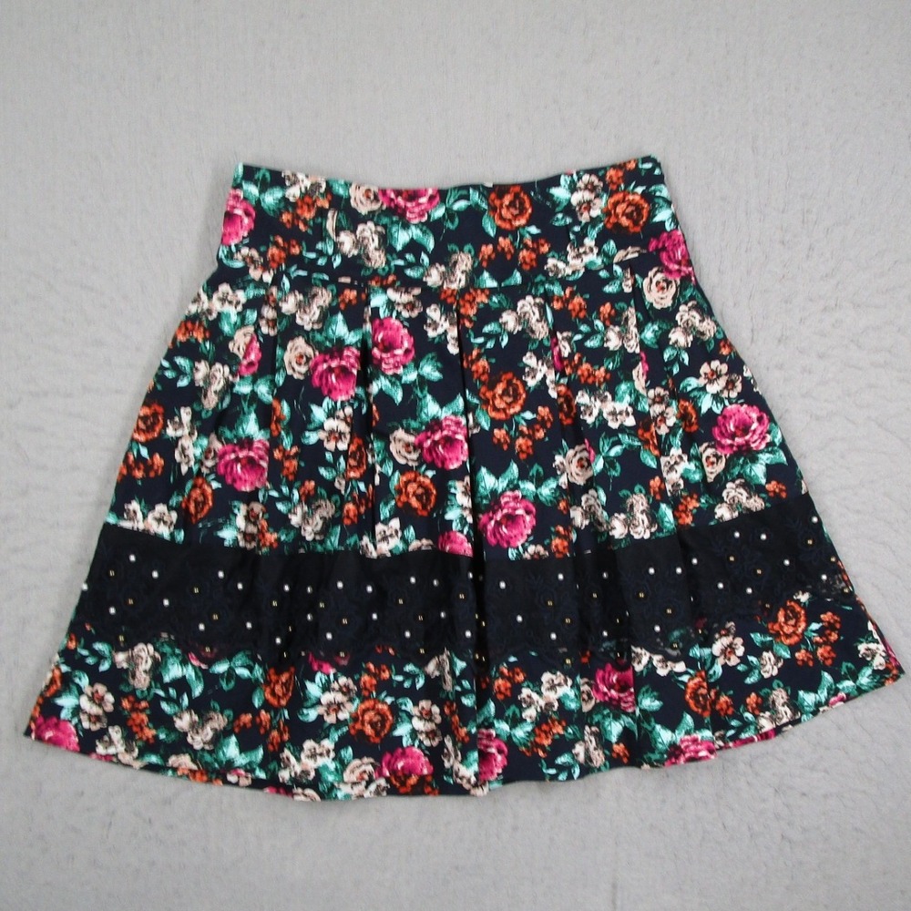 A.C.R. Fashion Floral Mini Skirt Navy Pink Lace Bead Accent Size 36 Turkey